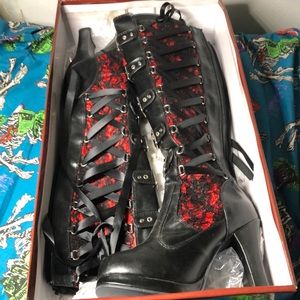 Demonia Black Red Lace Up Boots